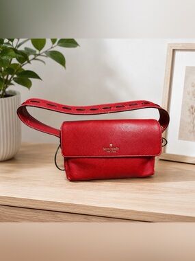 Kate Spade red with black leather lace handle shoulder bag
